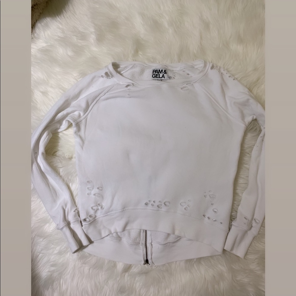 Pam & Gela Annie destroyed white sweatshirt size S